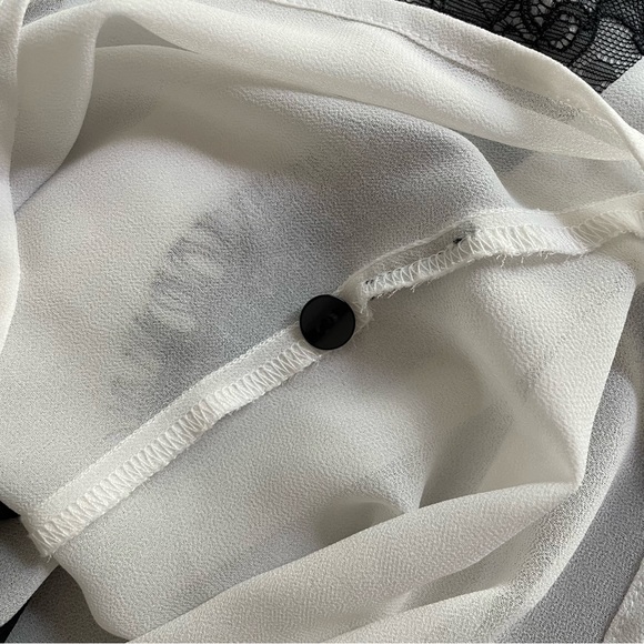 Semi-Sheer White & Black Lace Polo Tank Button Down - Picture 4 of 5